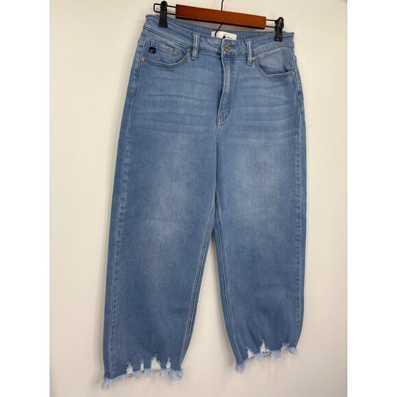 Kancan High Rise Waist Wide Leg Raw Hem Crop Jean Stretch Sz 11/29 - Picture 2 of 5